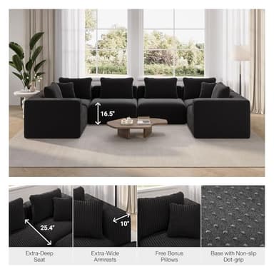 Novilla Modular Sectional Sofa, Modern Cloud Sectional Couch with Smarts Coil™ Support, U-Shape Upholstered Boneless Couch for Living Room Apartments Bedroom, No Assembly Required (6 Seater) - Image 7