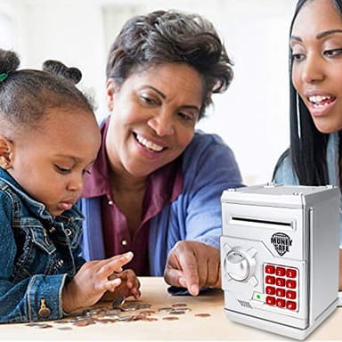 Yoego Kids Money Bank, Electronic Piggy Banks, Great Gift Toy for Kids Children, Auto Scroll Paper Money Saving Box Password Coin Bank,Perfect Toy Gifts for Boys Girls (Silver) - Image 6