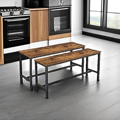 VASAGLE Dining Bench, Pair of 2, Industrial Style, Steel Frame, for Kitchen, Living Room, 12.8 x 42.5 x 19.7 Inches, Rustic Brown + Black，UKTB33X - Image 6