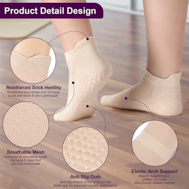Amrules 6 Pairs Breathable Women's Yoga Socks with Grippers Anti-Slip Sports Pilates Socks Suitable for Barre, Dance, Hospital, Home Use - Image 3