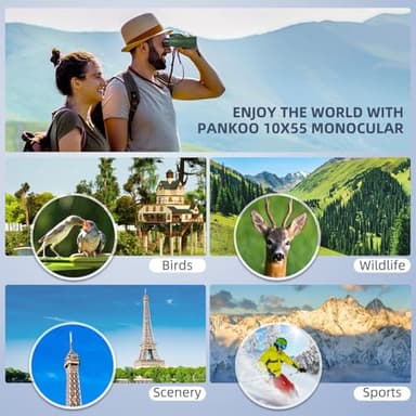 Pankoo 10x55 HD Monocular, BAK4 Prism and FMC Lens, Wide Field of View for Bird Watching, Backpacking & Wildlife Viewing – Adjustable Eyecup, Rubber Armor Design - Image 5