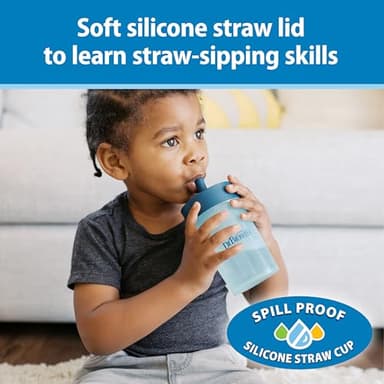 Dr. Brown's Milestones Straw to 360° Cup Set, Convertible Toddler Training Cup Set with Interchangeable Silicone Straw and 360 Degree Cup Lids, Blue Green, 10 oz/300 mL, BPA Free, 9m+, 2 Pack - Image 3