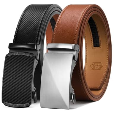 Zitahli Ratchet Belt for Men - 2 Packs Leather Mens belt For Gift Men Dress and Casual,Trim to Fit Size 34"-48" - Image 1