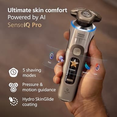Philips Norelco Shaver i9000 Prestige Ultra, Wet & Dry Electric Shaver, White Gold, SenseIQ Pro Technology, Triple Lift & Cut System, 360 Rotating NanoTech Precision Blades, Beard Styler, XP9403/88 - Image 6