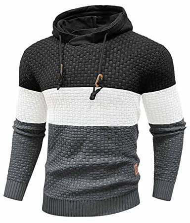 Zaitun Mens Colorblock Striped Sweater Waffle Knit Hoodies Hooded Sweatshirt - Image 1