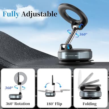 PlusAcc Vacuum Magnetic Phone Holder for Car - Suction Cup Phone Mount for MagSafe, 360° Rotatable Portable Strong Magnet Stand for iPhone 17/16/15/14/13 in Gym, Mirror, Smooth Surface, All Vehicles - Image 4