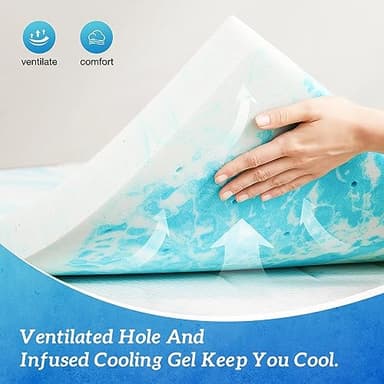 Sweetcrispy Mattress Topper Queen, 3 Inch Thick Memory Foam Gel Infused Cooling Toppers Pad for Queen Size Bed, Sleeper Sofa, RV, Camper, CertiPUR US Certified, Ventilated and Breathable, Blue - Image 4