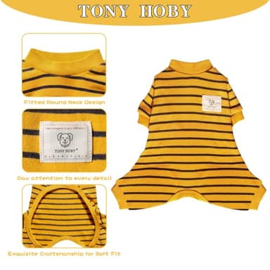 TONY HOBY Dog Pajamas, Thermal Dog Jumpsuit, 4 Legged Pajamas with Stripes for Small Medium Dogs (Yellow,XS) - Image 2