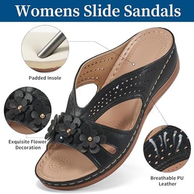 Ecetana Sandals for Women Wedge Shoes: Slip On Dressy Summer Comfortable Slides Sandals Lightweight Memory Foam Platform Shoes - Image 3