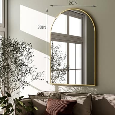 HARRITPURE 20"x30" Arched Bathroom Mirror - Wall Mounted Mirror - Gold Arch Mirror - Aluminum Alloy Frame Bathroom Mirror Living Room, Bedroom and Entryway - Image 6
