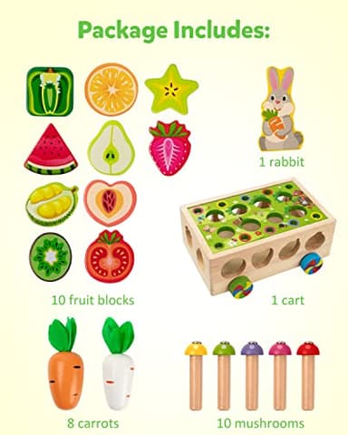 Coogam Montessori Fine Motor Toys for Baby Toddler, Wooden Shape Sorter Carrot Harvest Game for Easter Basket Stuffer, Preschool Learning Educational Gift Toy for 3 4 5 Year Old - Image 6
