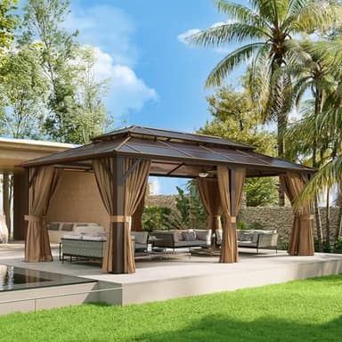 Aoxun 12'x20' Hardtop Gazebo, Aluminum Frame Permanent Pavilion with Curtains and Netting, Outdoor Polycarbonate Double Roof Canopy, Designed for Garden, Lawns, Patio - Image 9