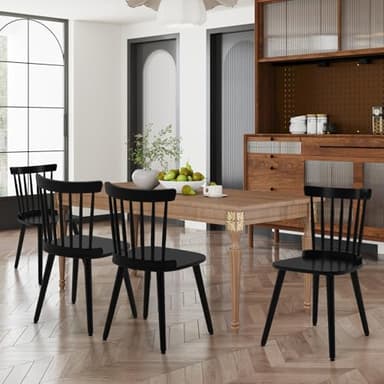 RêveLife Windsor Dining Chair Set of 4 Farmhouse Solid Wood Spindle Back Side Chair Mid-Century Modern Black Armless Kitchen Chair for Dining Living Room Farmhouse Restaurant - Image 8