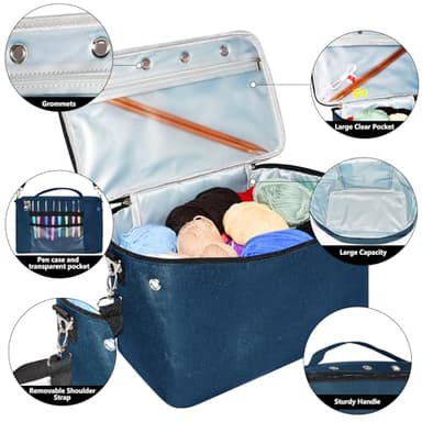 Crochet Yarn Knitting Bag, Yarn Holder Storage Organizer 13"inch Portable Breathable Travel Yarn Bag for Girls,Mother Gift for her(No Accessories Included), Blue - Image 5