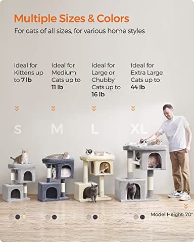 Feandrea Cat Tree, 39.8-Inch Cat Tower, XL, Cat Condo for Extra Large Cats up to 44 lb, Large Cat Perch, 2 Cat Caves, Scratching Post, Light Gray UPCT614W01 - Image 7