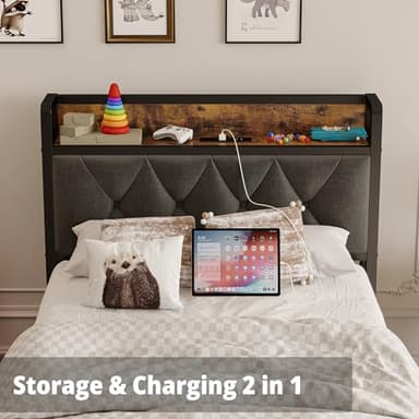 ANCTOR Twin Bed Frames, Storage Headboard with Outlets, Easy to Install, Sturdy and Stable, No Noise, No Box Springs Needed - Perfect for a Good Night's Sleep - Image 4