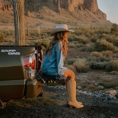 Erocalli Knee High Cowgirl Boots Pointed Toe and Block Heel Cowboy Faux Suede Boots with Embroidered - Image 5