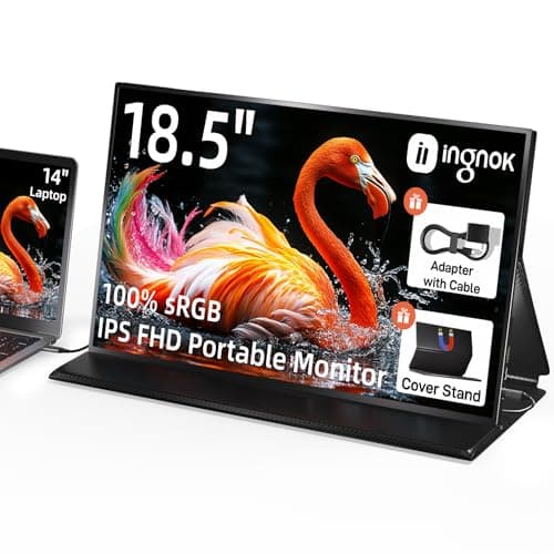 Ingnok Portable Monitor, 18.5 Inch FHD 1080P 100% sRGB Laptop Screen Extender USB C HDMI Portable Gaming Monitor w/Smart Cover & Speakers, External Monitor for Laptop Mac PC - Image 1