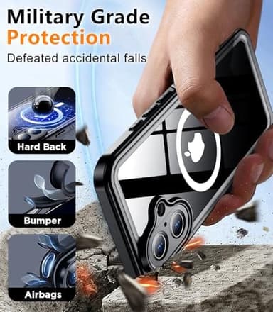 Temdan Magnetic for iPhone 16 Case Waterproof,Built-in Screen Protector[IP68 Underwater][Upgrade Military Dropproof][Compatible with MagSafe] Full Body Shockproof for Case 6.1''-Black - Image 6