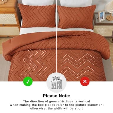 Andency Burnt Orange King Size Comforter, Boho Terracotta Soft Warm Bedding Comforter Sets for King Bed, 3 Pieces Rust Chevron Tufted Aesthetic Microfiber Lightweight Comforter Set - Image 5
