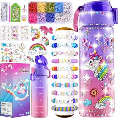 Gifts for Girls 4-12, Decorate Your Own Water Bottle Kits for Girls, Unicorn Diamond Painting Toys & Friendship Bracelet Kit, Fun Arts Crafts for Kids Ages 4-6-8-10, Birthday Gifts Toys for Kids - Image 1