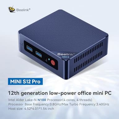 Beelink Mini PC, Mini S12 Pro Intel 12th Gen 4-Core N100(up to 3.4GHz), Mini Computer 16GB DDR4 RAM 1TB SSD, Desktop PC Dual HDMI 4K UHD/Gigabit Ethernet/WiFi6/BT5.2/HTPC - Image 2