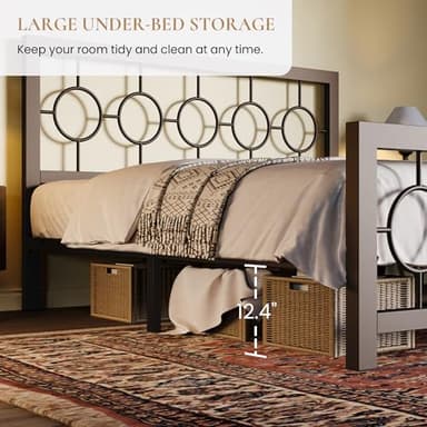 SHA CERLIN Queen Size Metal Bed Frame with Vintage Circular Design Headboard and Footboard,No Box Spring Required,Easy Assembly,Noise-Free,Brown - Image 5