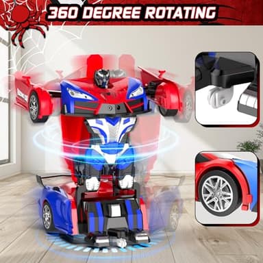 Remote Control Car with One Button Transformation, RC Cars Transforming into Robot, 2.4Ghz 360 Degree Rotation Police Car with Light, 1:18 Scale Transform Toys for Boys Girls Kids 4-7 8-12 6-8 - Image 3