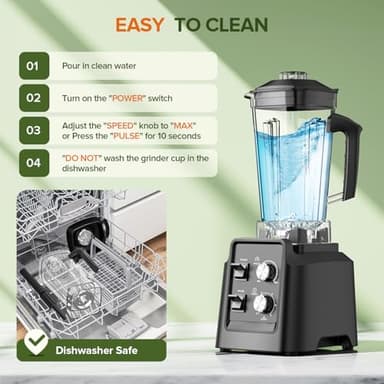 Blenders for Kitchen, Smoothie Blender - 1800W Professional Countertop Blender with 68oz Dishwasher-Safe Pitcher, Ice Crusher for Frozen Drinks & Smoothies, Black - Image 6