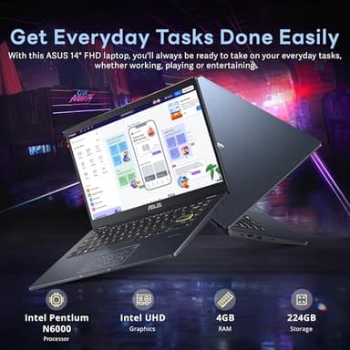 ASUS 14" FHD Laptop, Intel Pentium N6000 Processor, 4GB RAM, 224GB Storage(64GB eMMC+160GB Docking Station Set), Intel UHD Graphics, Webcam, Bluetooth, Win 11, Star Black - Image 3