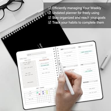TREES Undated Weekly Planner, Weekly To Do List Notebook with Goal & Habit Tracker Organizer, A5 5.8"" x 8.0"" Weekly Planner Notebook with Spiral Binding for Men or Women, Black - Image 6