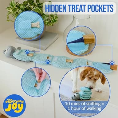 everyday joy Crinkle Dog Toy Plush Toy - Long Tug-of-War Squeaky Dog Toy Boredom Buster Toys with Snack Pockets - Mentally Stimulating Toys for Dogs Small, Medium, Large - Rhino (Rhino) - Image 2