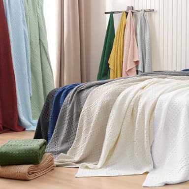 PHF 100% Cotton Waffle Weave Blanket King Size for Bed, Soft Lightweight & Breathable, All-Season Comfort, Luxury Aesthetic Woven Bedding for Home Decor, 108"x90", Bright Navy Blue - Image 6