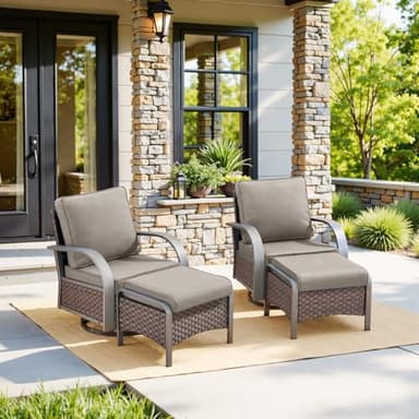 Belord 4 Pieces Patio Furniture Sets - Swivel Rocker Outdoor Chairs with Ottomans, All Weather Wicker Swivel Furniture Glider Seating Set for Porch Deck Sunroom Backyard - Image 1