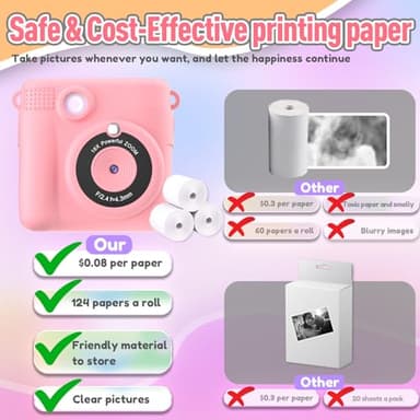 ESOXOFFORE Instant Print Camera for Kids, Christmas Birthday Gifts Girls Boys Age 3-12, HD Digital Video Cameras Toddler, Portable Toy 3 4 5 6 7 8 9 10 Year Old Girl with 32GB SD Card-Pink - Image 5