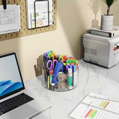 Mefirt Acrylic Pen Holder, 360 Degree Rotating Pen Organizer, Rotating Desk Acrylic Office Organizer with 6 Compartments, Marker Organizer for Kid, Crayon Caddy School Art Supply Storage Organizer - Image 8