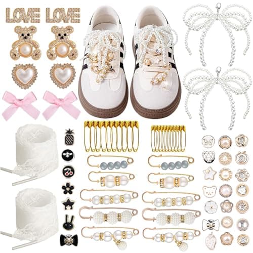 72 Pcs Sneaker Charms, Shoelace Charms For Sneakers, Pearl Rhinestone Brooches And Pins For Women, Shoe Jewelry Charms For Socks Laces Sneakers , Safety Pins Buttons For Sock Clothes Decor Accessories - Image 1