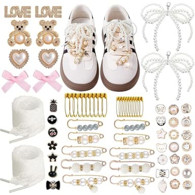 72 Pcs Sneaker Charms, Shoelace Charms For Sneakers, Pearl Rhinestone Brooches And Pins For Women, Shoe Jewelry Charms For Socks Laces Sneakers , Safety Pins Buttons For Sock Clothes Decor Accessories - Image 1