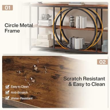 Tribesigns Extra Long Console Table, 70.9 inch Narrow Sofa Tables with 3 Tier Wood Storage Shelves Industrial Metal Frame for Entryway Hallway Living Room Behind Couch, Rustic Brown Black - Image 4