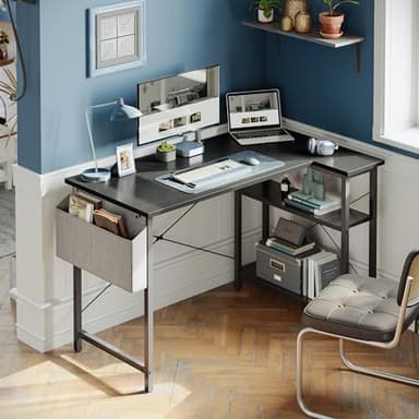 CubiCubi L Shaped Desk, 40 Inch Computer Desk with Reversible Storage Shelves Home Office Corner Desk Study Writing Table, Black - Image 2