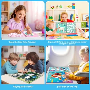 homicozy 3PCS Sticker Paint Books for Kids Ages 4-10,Unicorn Mermaid Animals Designs Paint by Stickers,Sticker by Numbers,Party Birthday Gifts for Girls 4-10,Create 30 Pictures One Stickers at A Time - Image 6