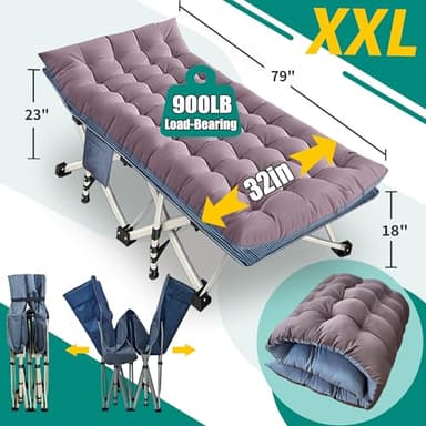 GETOVIN XXL Camping Cot with Mattress Oversize 32" Width Folding Cot Heavy Duty Comfortable Cots for Sleeping Guest Bed with Carry Bag Portable Easy to Set-up for Home Travel Outdoor 79" x 32" x 18" - Image 3