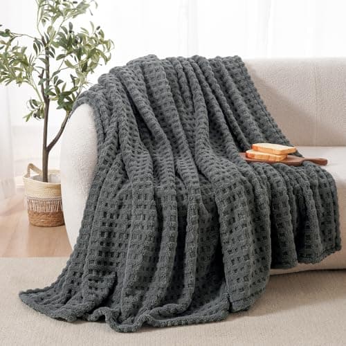 David's Home Ultra Soft Fleece Blanket Queen Size for Bed, Plush Shaggy Fluffy 3D Jacquard Waffle Throw for Couch, Warm Lightweight for Fall Winter,Fuzzy Aesthetic Room Decor,90x90 inches,Dark Grey - Image 1