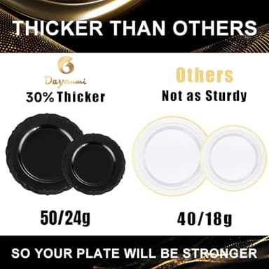 DaYammi 60PCS Black Plastic Plates, Heavy Duty Black Disposable Plates Premium 7.5 inch Dessert Cake Salad Appetizer Plates Hard Plastic Plates Disposable for Halloween Party - Image 9