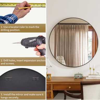 VETROVUE Black Round Mirror, 30 Inch Circle Bathroom Mirror with Metal Frame, Wall-Mounted for Entryway, Bathroom, Vanity, Living Room - Image 5