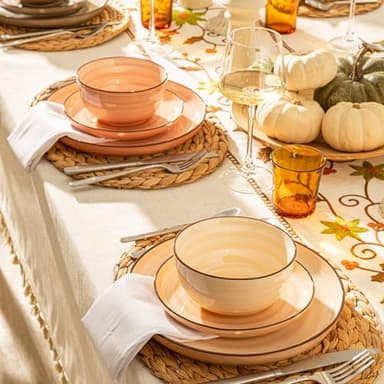 Sweese Plates and Bowls Sets, 18 Piece Dinnerware Set Porcelain Round Dinner Set for 6, Scratch Resistant Dishes Set, Dishwasher and Oven Microwave Safe Handpainted Swirl Dishware Sets, Neutral - Image 8