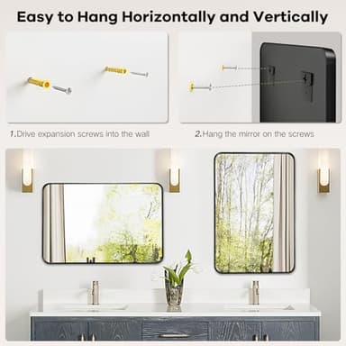 Rosynee Bathroom Mirror Over Sink - 24x36 Inch Black Rectangle Framed Matte Mirror for Bathroom, Rectangular Alumium Frame Mirrors Wall Mounted for Restroom, Farmhouse, Entryway, Hallway - Image 6