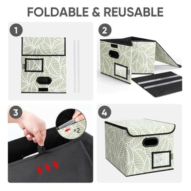 BALEINE File Organizer Box with Lid, Collapsible File Folder Organizer with Plastic Slide, Hanging File Folder Box for Office Document Storage (2 Pack, Antique Foliage) - Image 9