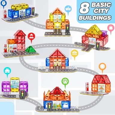 92PCS Magnetic Tiles Build Your Own Live City Toddlers Kids Toys City Road Construction Sensory Toys Preschool Learning Play with Cars Pretend Play Toy Gift for 3 4 5 6 7 Year Old Boys Girls - Image 2