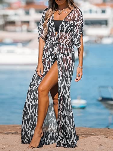 CUPSHE Women's Kimono Animal Print Open Front Cover Up Loose Bathing Suit Beach for Summer - Image 4